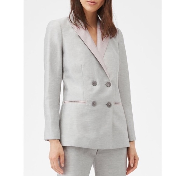 Rebecca Taylor Slub Linen Blend Gray and Pink Double Breasted Blazer Size 10 - Picture 10 of 16